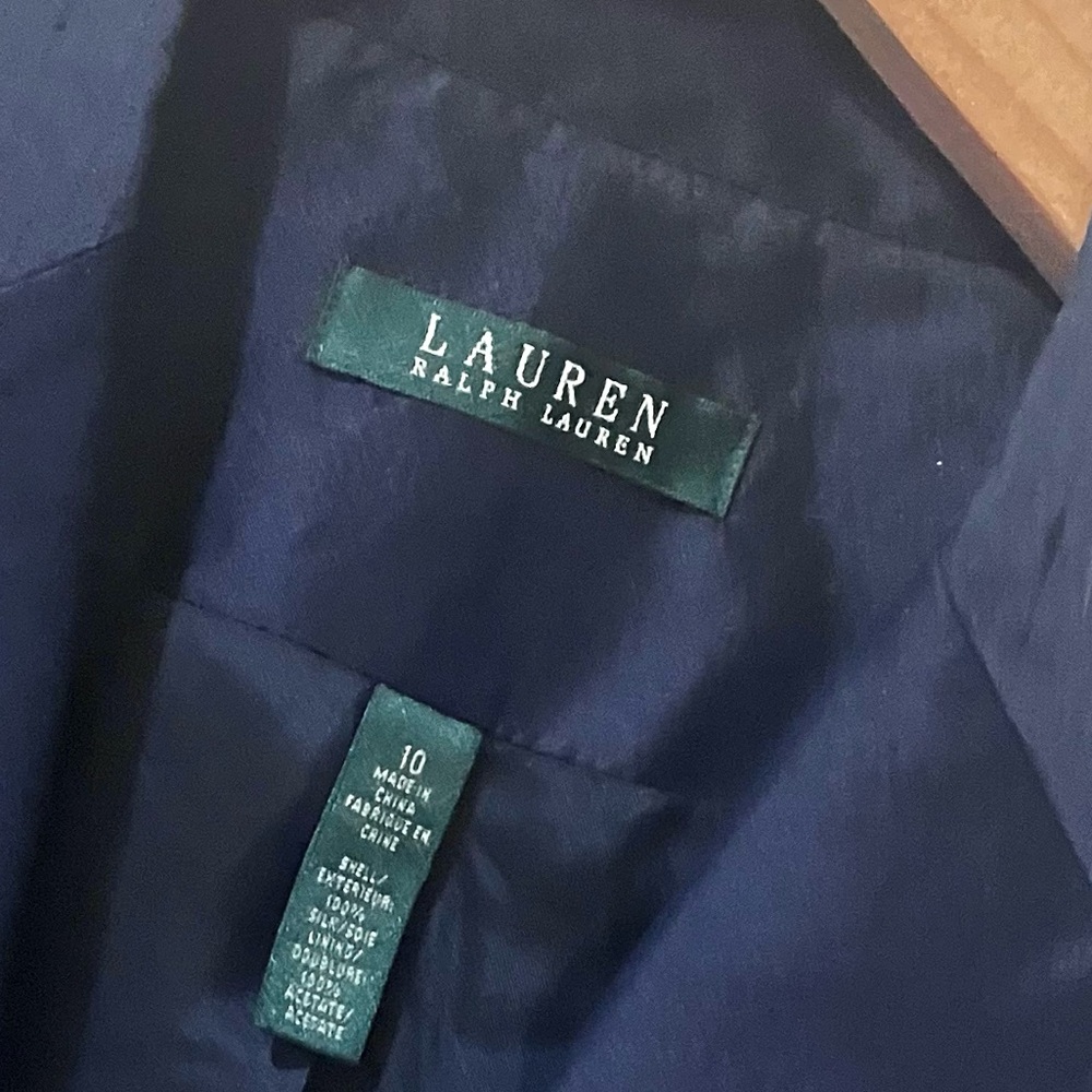 Lauren Ralph Lauren Blue Silk Single Button Blazer Size 10 - Picture 3 of 5
